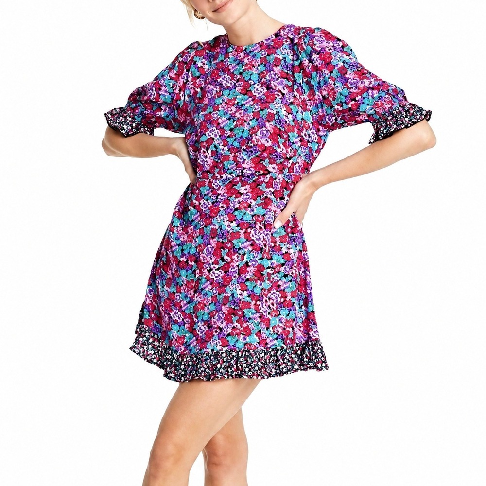 RIXO for Target Floral Mini Dress Ruffle Puff Sleeve Cottagecore Size 4‎